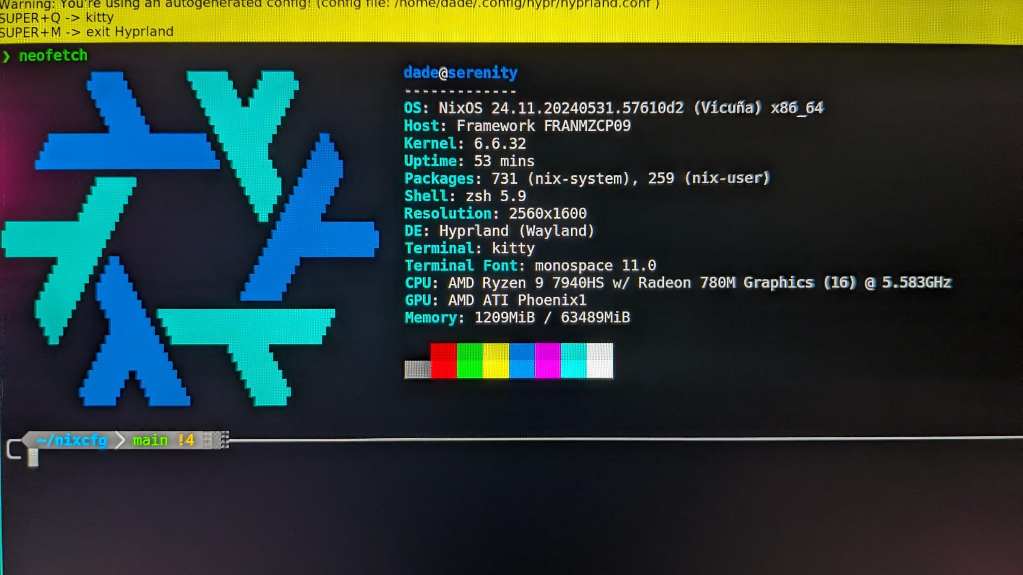 neofetch output showing my NixOS configuration