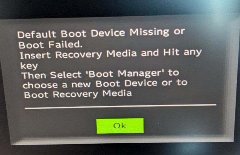 Framework laptop error screen when no boot media is present